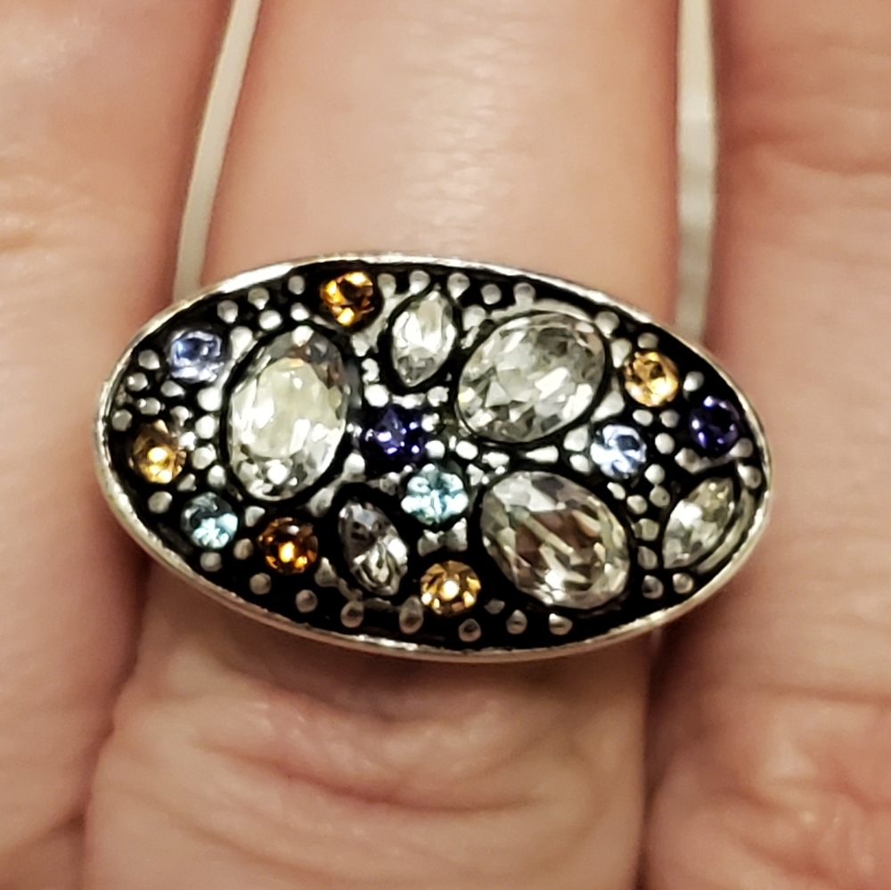 Brighton jeweled dome ring silver, amber, & blue